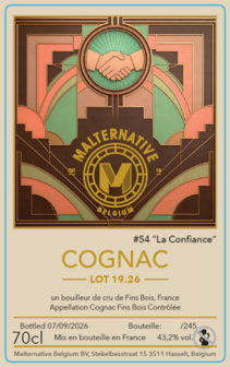 cognac #54 "La Confiance" (Lot 19.26 FB) - Malternative Belgium - 43,2% - 3cl sample