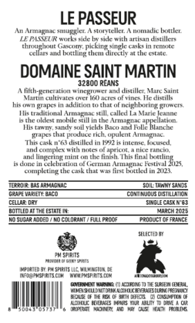 Armagnac Le Passeur - St-Martin (for US cask #63) - 1992 - 54,5% - 70cl