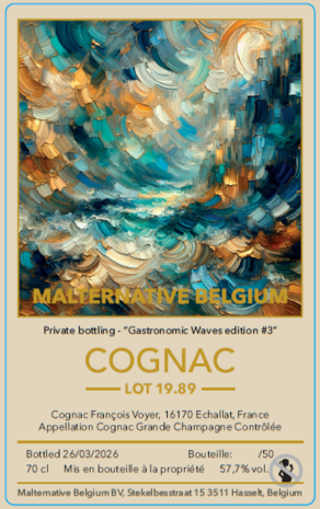 cognac #Gastronomic Waves N&deg;3 - Malternative Belgium (Lot 19.89 Fran&ccedil;ois Voyer - Grande Champagne) - 57,7% - 70cl &  free 2cl-sample