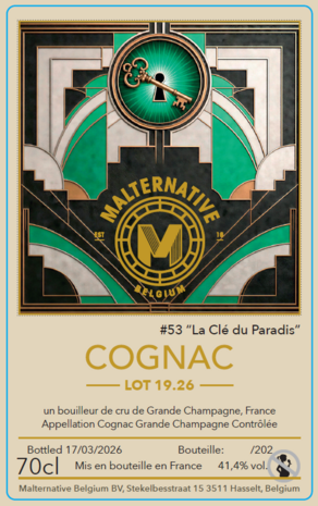 cognac #53 "La Cl&eacute; du Paradis" (Lot 19.26 GC) - Malternative Belgium - 41,4% - 3cl sample